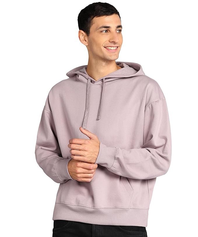Alan Jones Clothing Men?s Solid Oversized Hoodie | Cotton Blend Pullover with Kangaroo Pocket & Adjustable Hood | Casual Winter Light Purple