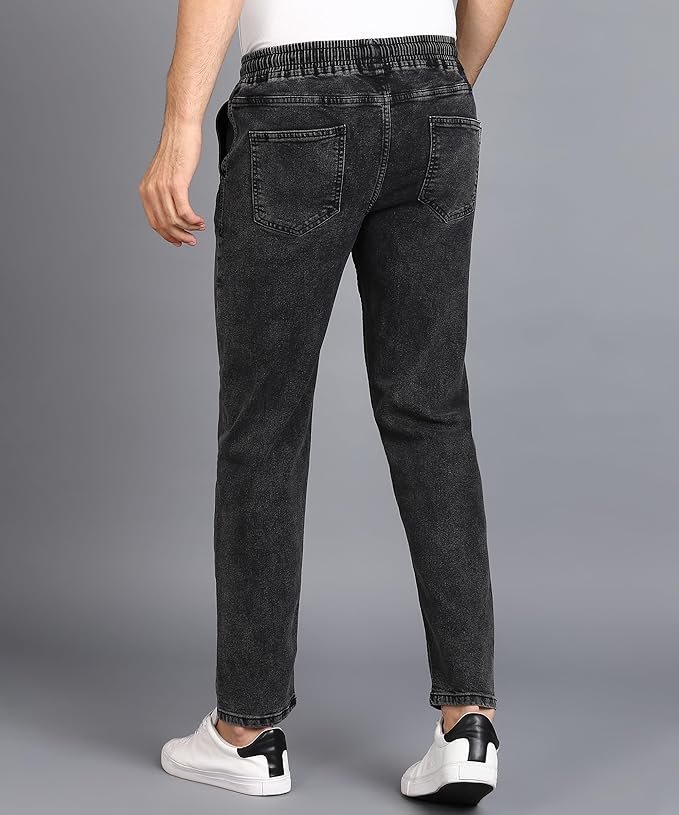 Urbano Fashion Men Mid Rise Regular Fit Washed Jogger Jeans Stretchable Jet Black - Image 3