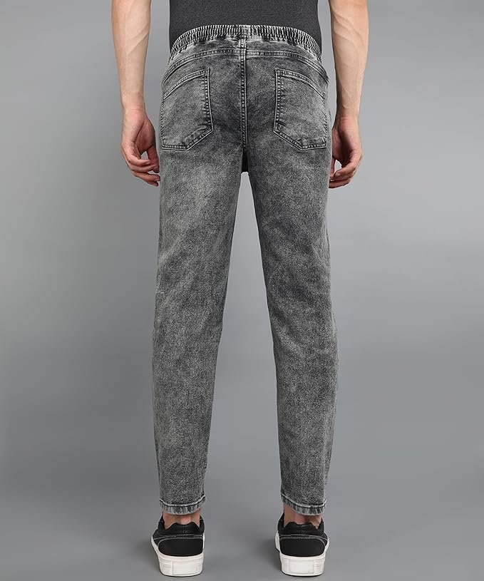 Urbano Fashion Men Mid Rise Regular Fit Washed Jogger Jeans Stretchable Grey - Image 3