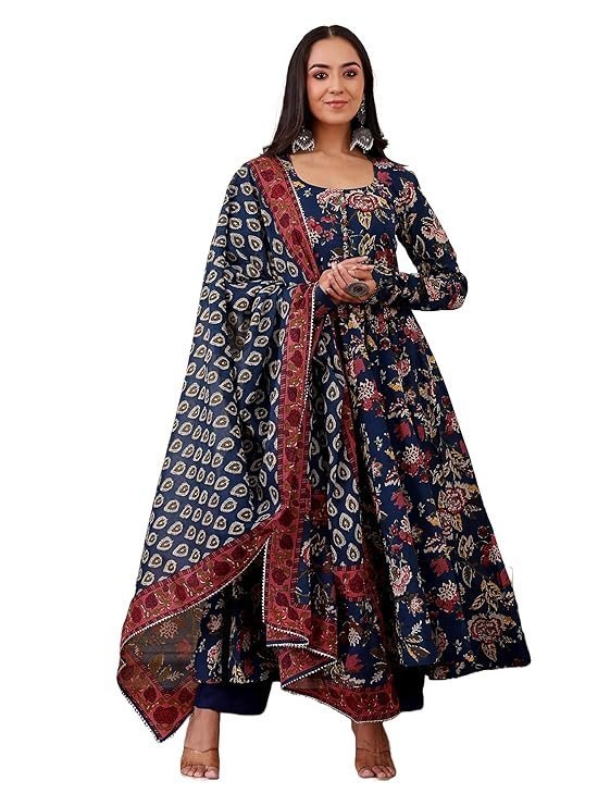 KLOSIA Women's Viscose Kurta and Pant with Dupatta Set Blue