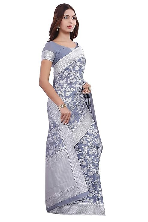Glory Sarees Women's Banarasi Artificial Silk Saree With Blouse Piece Grey - Image 3