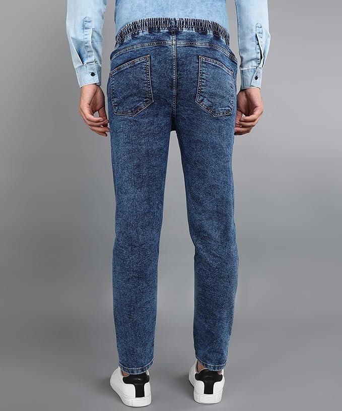 Urbano Fashion Men Mid Rise Regular Fit Washed Jogger Jeans Stretchable Dark Blue - Image 3