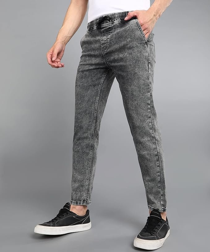 Urbano Fashion Men Mid Rise Regular Fit Washed Jogger Jeans Stretchable Grey - Image 2