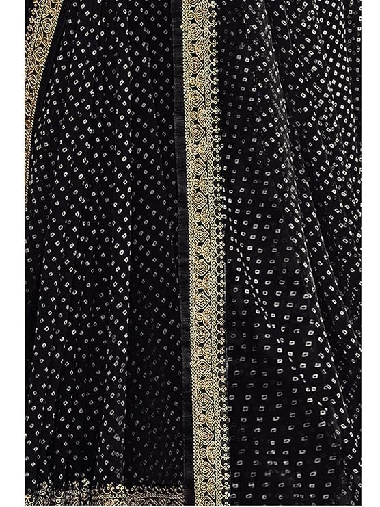 SIRIL Women's Bandhani Printed Embroidery Lace Georgette Saree with Unstitched Blouse Piece Black - Image 3