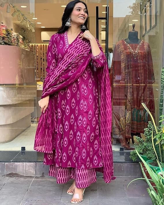 Alvami Women Anarkali Kurta and Pant Set With Dupatta Pink