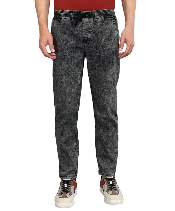 Urbano Fashion Men Mid Rise Regular Fit Washed Jogger Jeans Stretchable Dark Grey