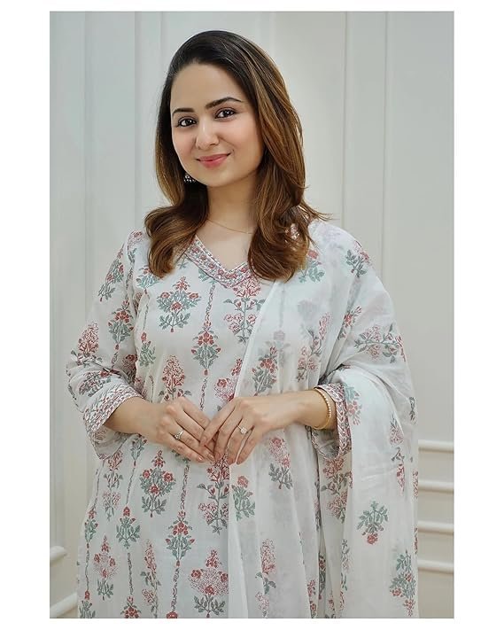 KLOSIA Women's Viscose Kurta Set with Dapatta White - Image 2