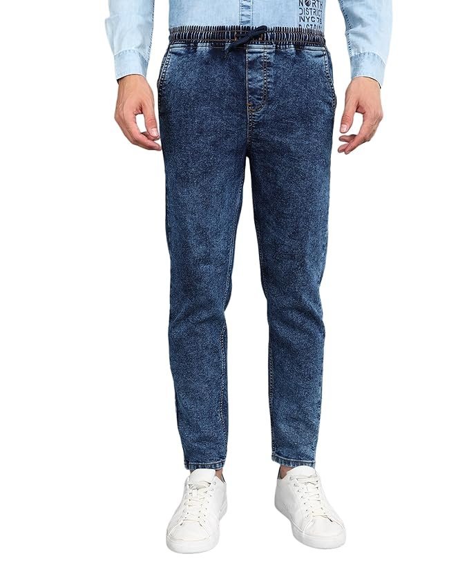 Urbano Fashion Men Mid Rise Regular Fit Washed Jogger Jeans Stretchable Dark Blue