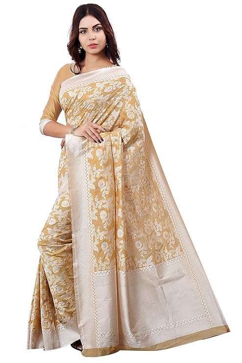 Glory Sarees Women's Banarasi Artificial Silk Saree With Blouse Piece Beige - Image 2