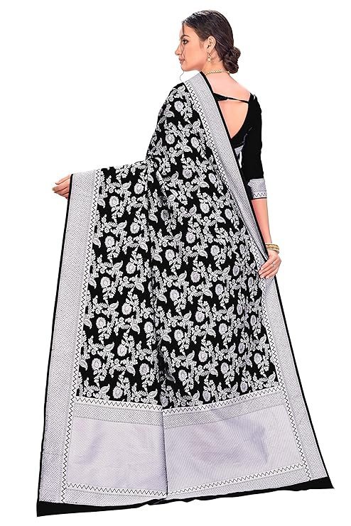 Glory Sarees Women's Banarasi Artificial Silk Saree With Blouse Piece Black - Image 3