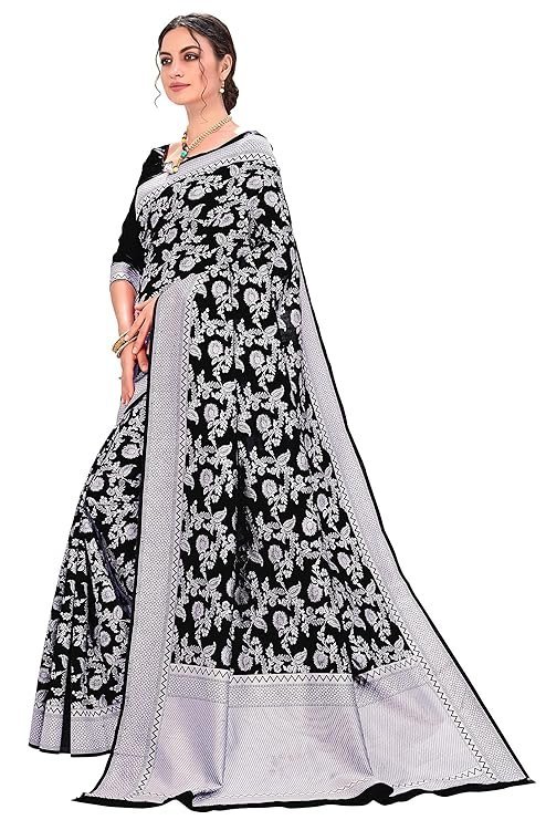 Glory Sarees Women's Banarasi Artificial Silk Saree With Blouse Piece Black - Image 2