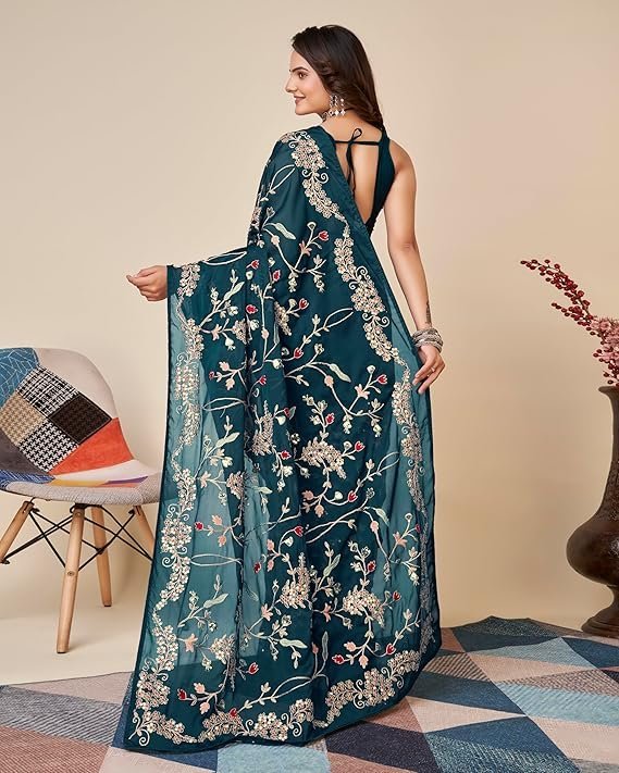 VAIRAGEE Women Beautiful soft Silk Embroidery Work Saree with blouse piece(6093) - Image 2