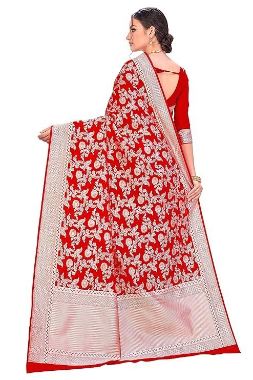 Glory Sarees Women's Banarasi Artificial Silk Saree With Blouse Piece Red - Image 2