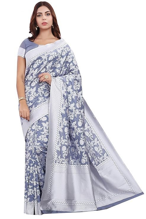 Glory Sarees Women's Banarasi Artificial Silk Saree With Blouse Piece Grey