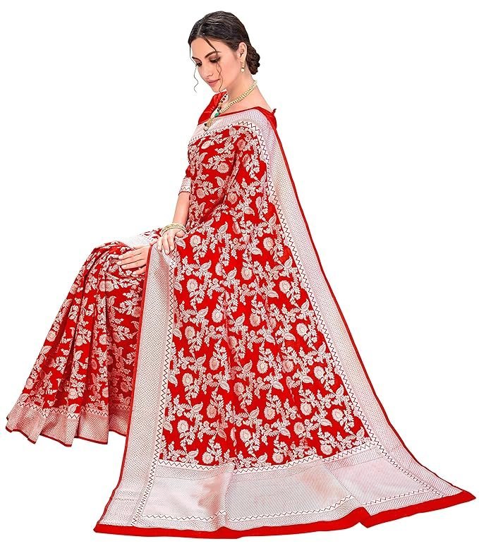 Glory Sarees Women's Banarasi Artificial Silk Saree With Blouse Piece Red - Image 4
